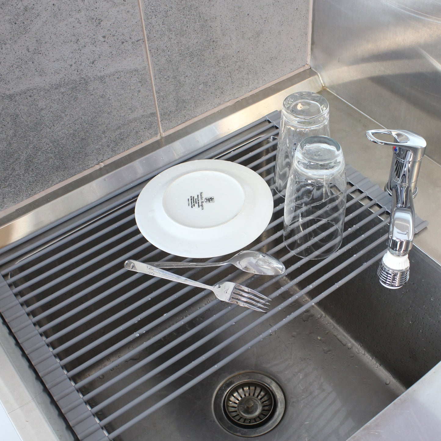 Dishes Stacked on the Drying Rack & Trivet from White Magic