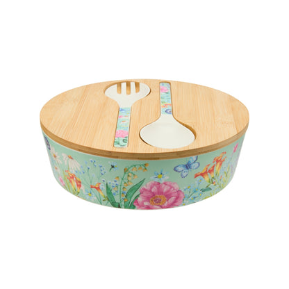Maxwell & Williams Botanica Melamine Bowl With Lid 25x9cm & Salad Servers