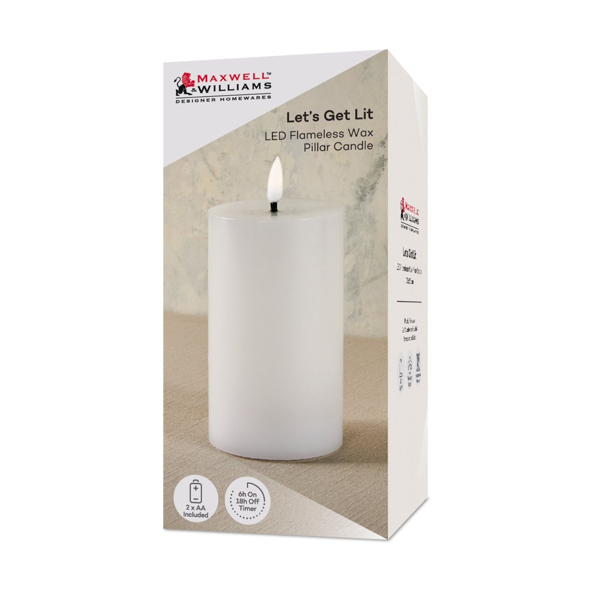 MW Lets Get Lit LED Flameless MW Candle 7.5x12.5cm Natural Gift Boxed