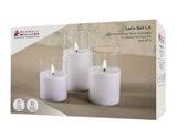 MW Lets Get Lit LED Flameless Candle Glass Hurricane Clear Set of 3 Gift Boxed