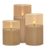 MW Lets Get Lit LED Flameless Candle Glass Hurricane Gold Set of 3 Gift Boxed