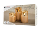 MW Lets Get Lit LED Flameless Candle Glass Hurricane Gold Set of 3 Gift Boxed