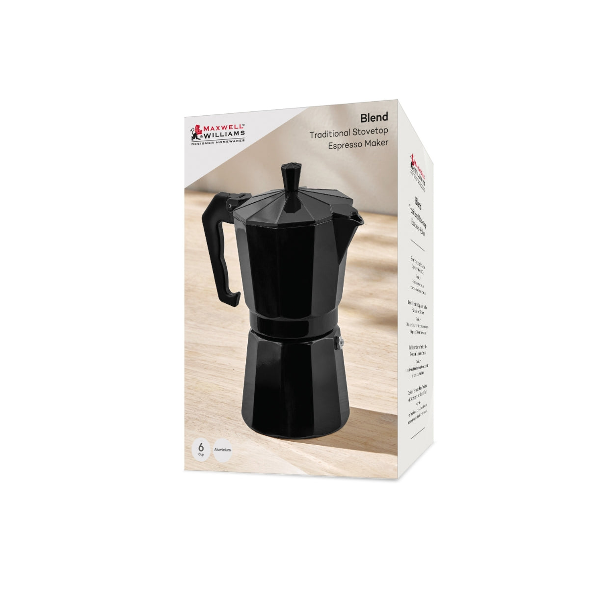 Blend Traditional Stovetop Espresso Maker 6cup Black Gift Boxed