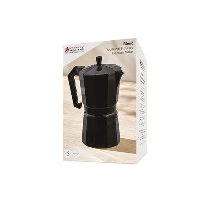 Blend Traditional Stovetop Espresso Maker 9cup Black Gift Boxed