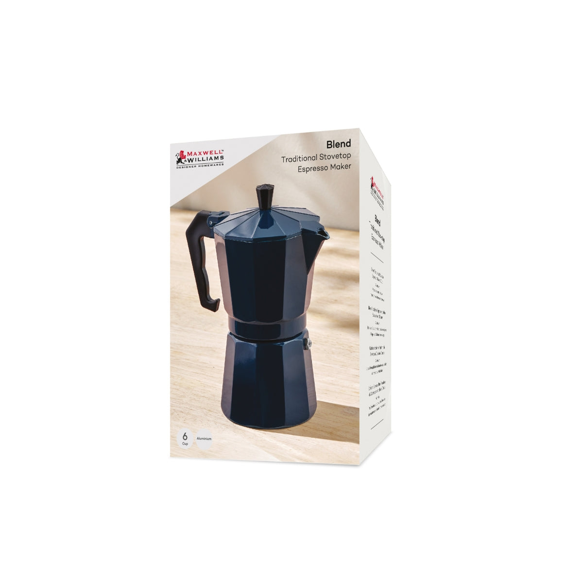 Blend Traditional Stovetop Espresso Maker 6cup Navy Gift Boxed