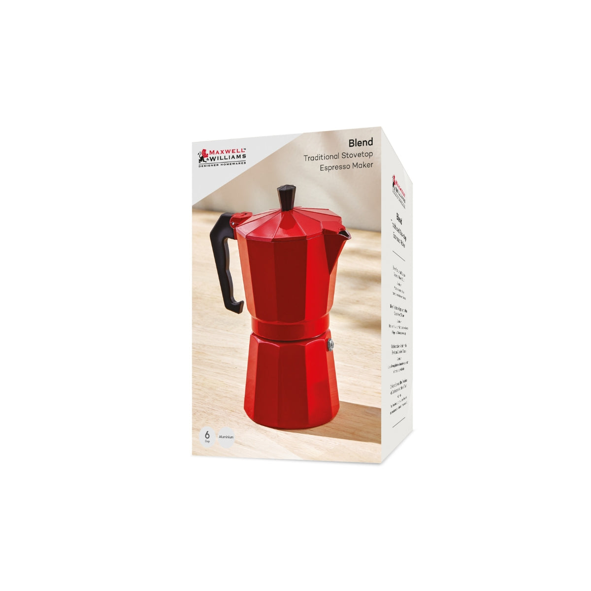 Blend Traditional Stovetop Espresso Maker 6cup Red Gift Boxed