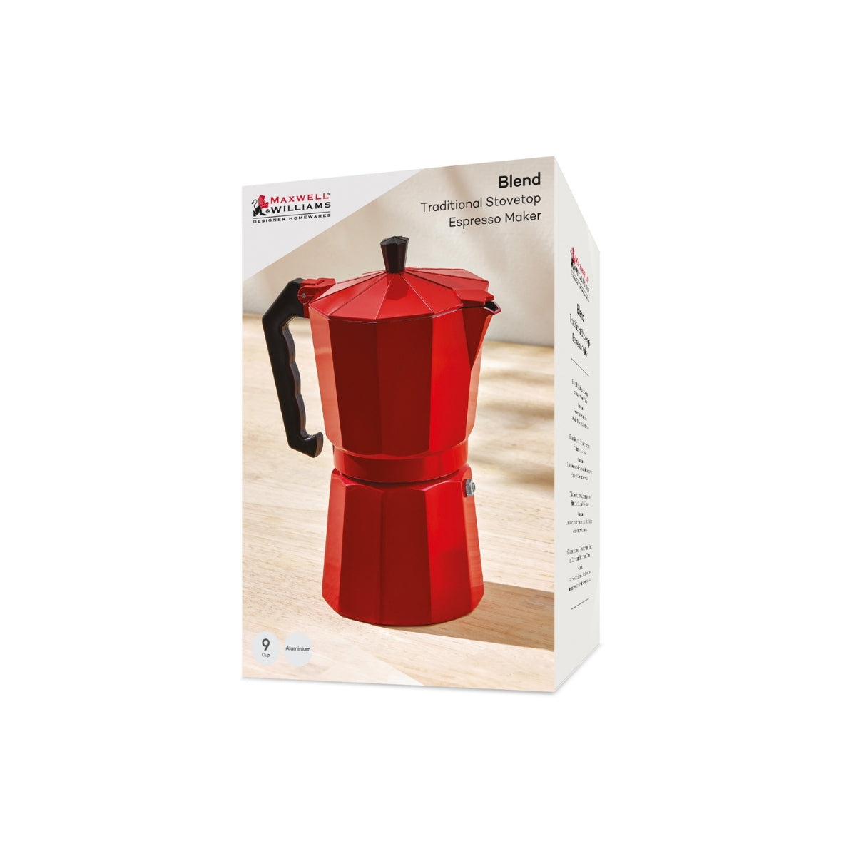 Blend Traditional Stovetop Espresso Maker 9cup Red Gift Boxed