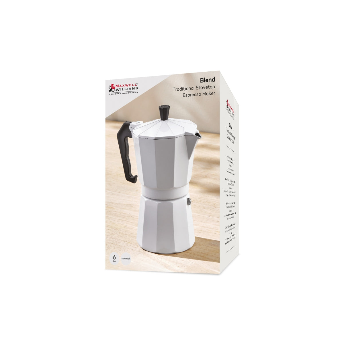 Blend Traditional Stovetop Espresso Maker 6cup White Gift Boxed