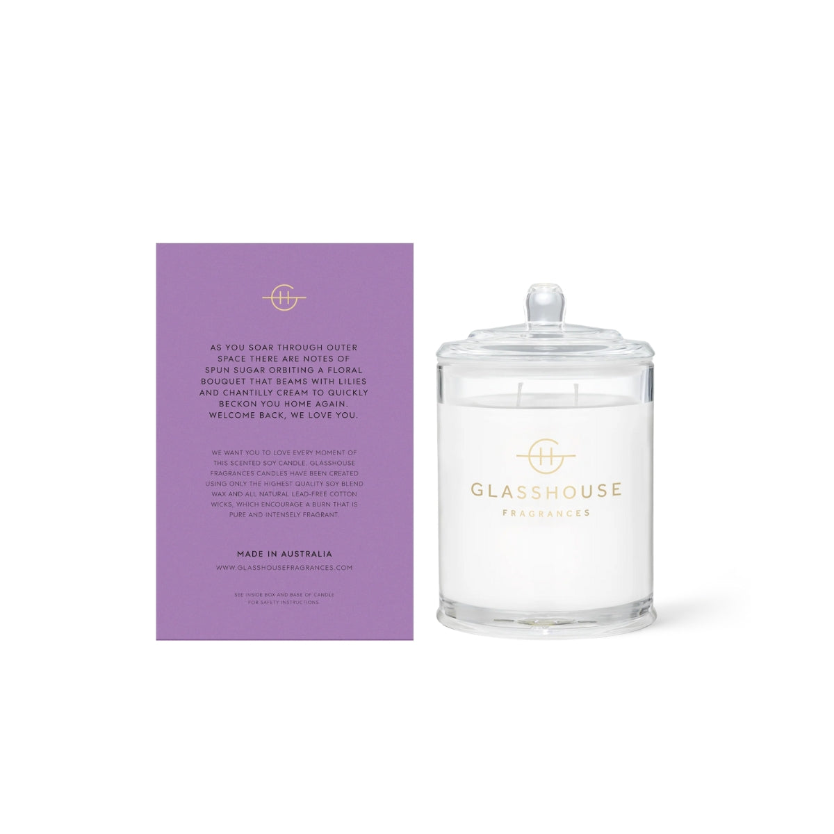 Glasshouse Moon and Back 380g Candle - Sugar Dust and Lily