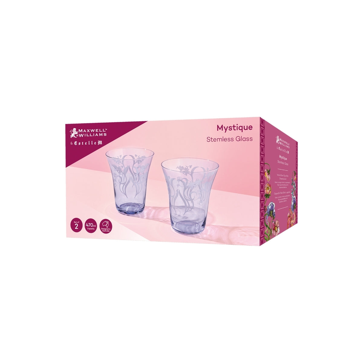 Estelle Michaelides Mystique Stemless Glass 470ML Set of 2 Violet Gift Boxed