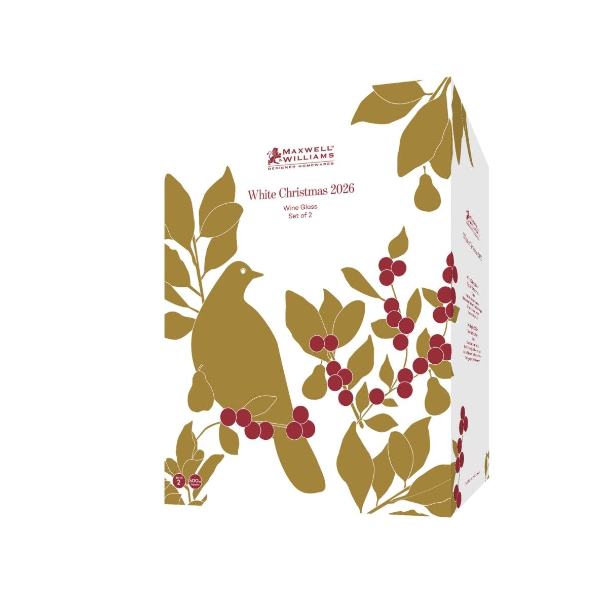 Maxwell & Williams White Christmas 2026 Wine Glass 500ML Set of 2 Assorted Gift Boxed