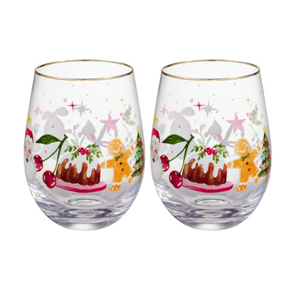 Maxwell & Williams Fa la la Stemless Glass 550ML Set of 2 Gift Boxed