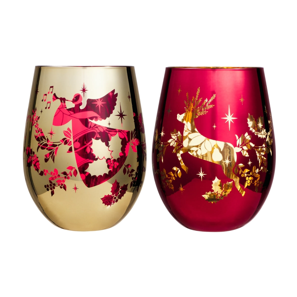 Maxwell & Williams White Christmas 2026 Stemless Glass 550ML Set of 2 Assorted Metallic Gift Boxed