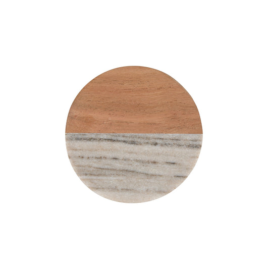 MW Coaster Collective Round Marble & Acacia Coaster 10cm Beige