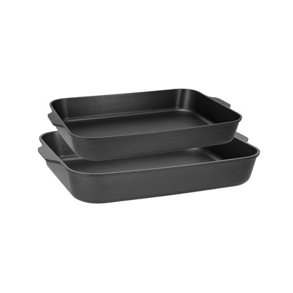 Maxwell & Williams Cast Lite Non-Stick Roaster Set of 2 34/38cm Black Gift Boxed