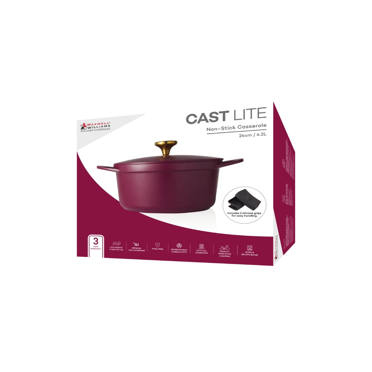 Maxwell & Williams Cast Lite Non-Stick Casserole 24cm / 4.2L Cherry Gift Boxed