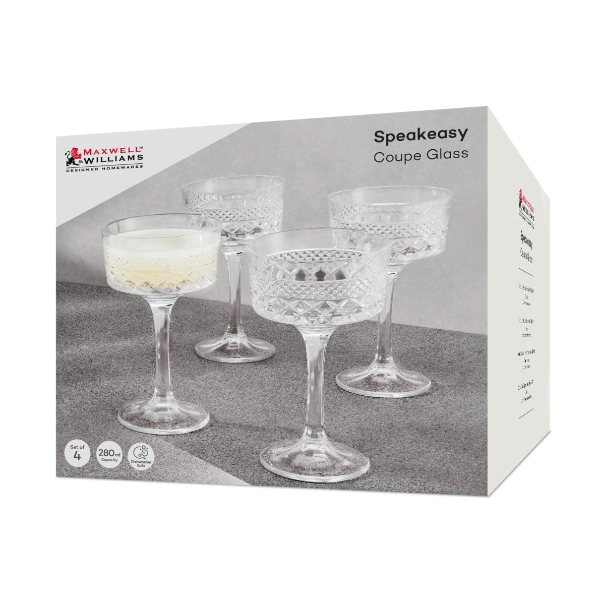 Maxwell & Williams Speakeasy Coupe Glass 280ML Set of 4 Gift Boxed