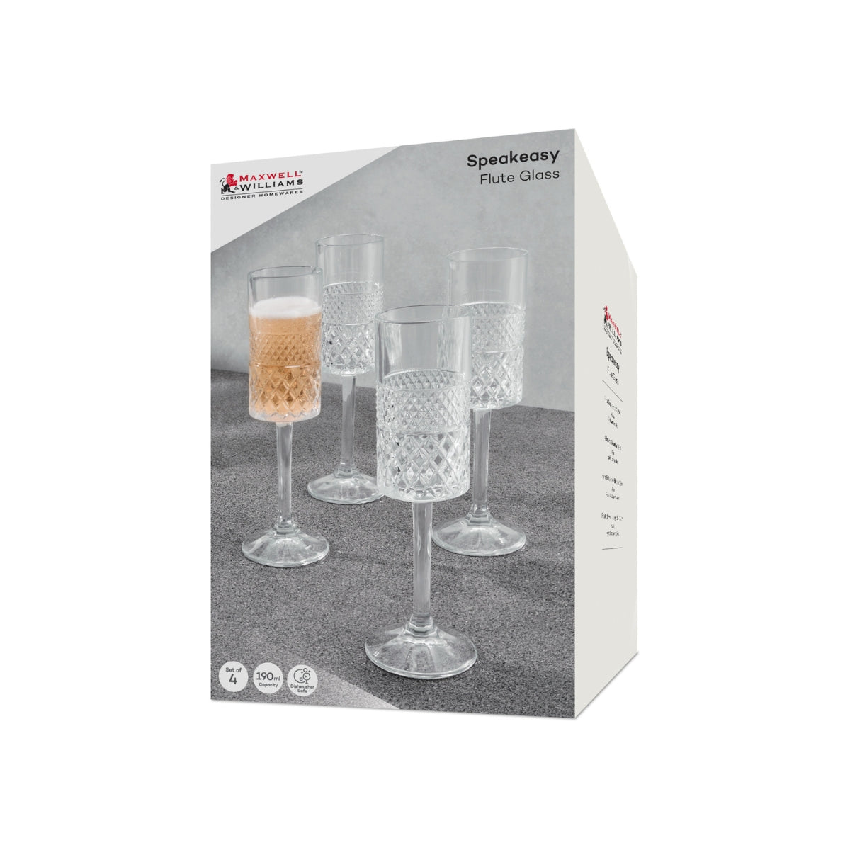 Maxwell & Williams Speakeasy Flute Glass 190ML Set of 4 Gift Boxed
