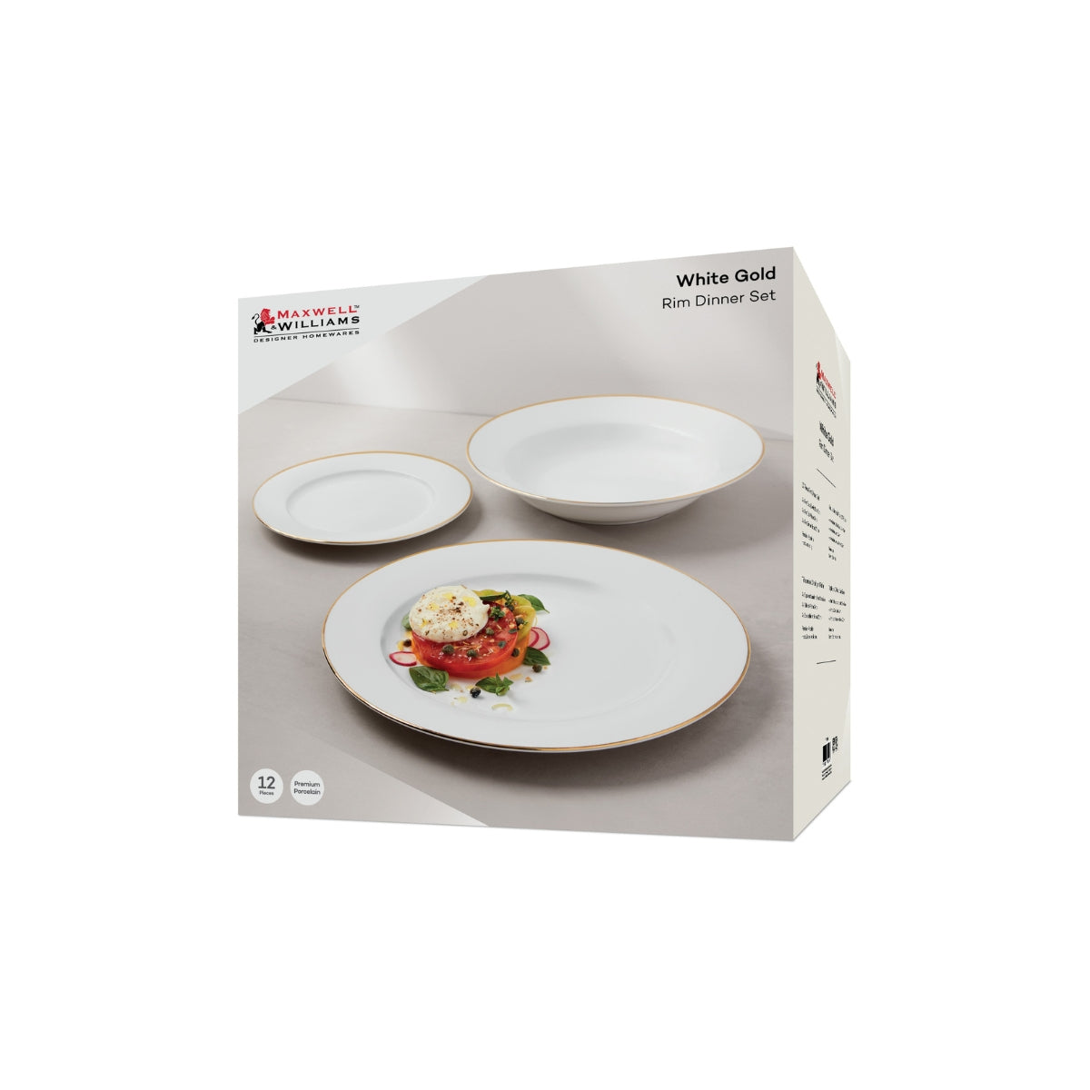 Maxwell & Williams White Gold Rim Dinner Set 12pc Gold Gift Boxed