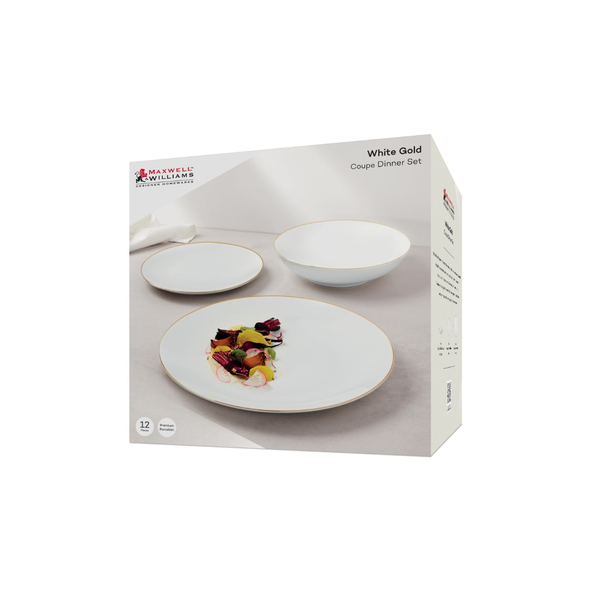 Maxwell & Williams White Gold Coupe Dinner Set 12pc Gold Gift Boxed