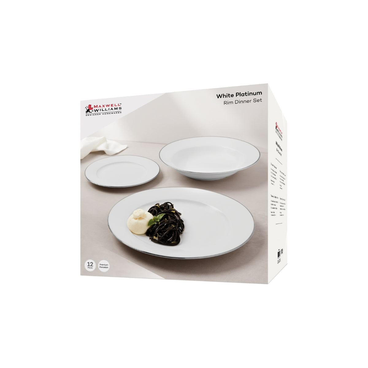 Maxwell & Williams White Platinum Rim Dinner Set 12pc Platinum Gift Boxed