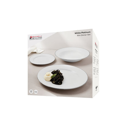 Maxwell & Williams White Platinum Rim Dinner Set 12pc Platinum Gift Boxed