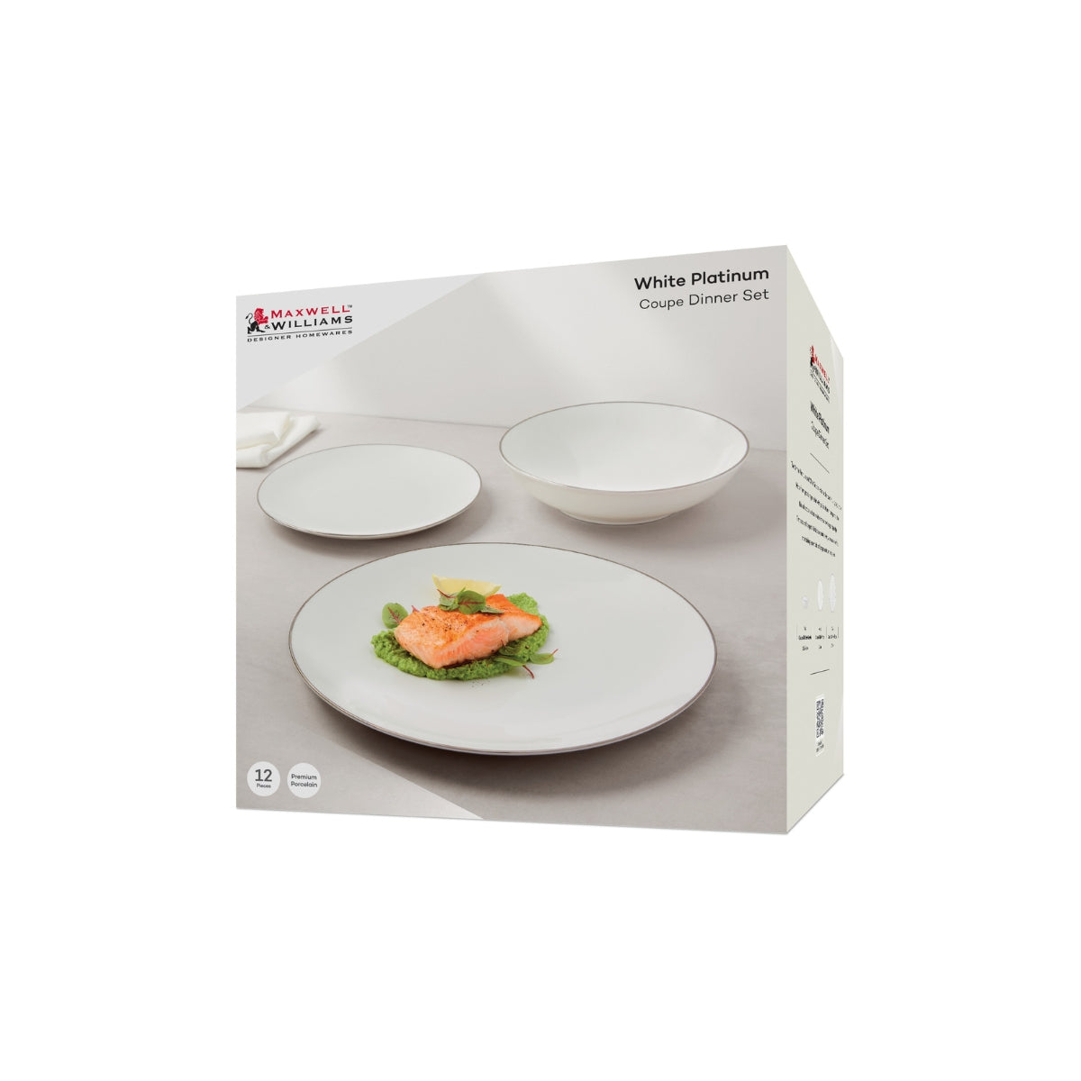 Maxwell & Williams White Platinum Coupe Dinner Set 12pc Platinum Gift Boxed