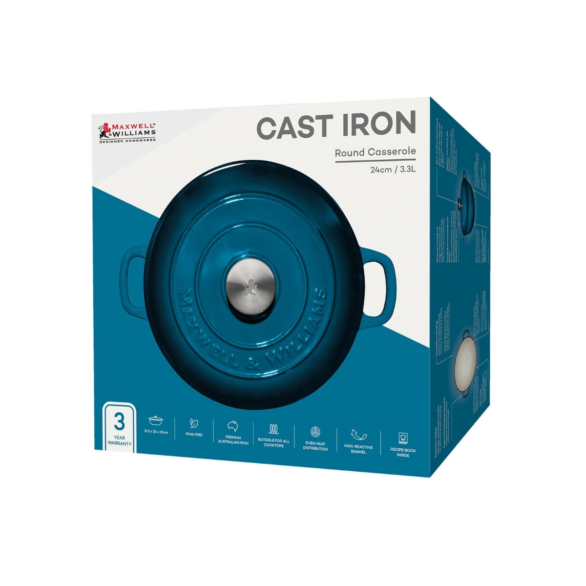 Cast Iron Round Casserole Midnight Blue 24cm / 3.3L Gift Boxed