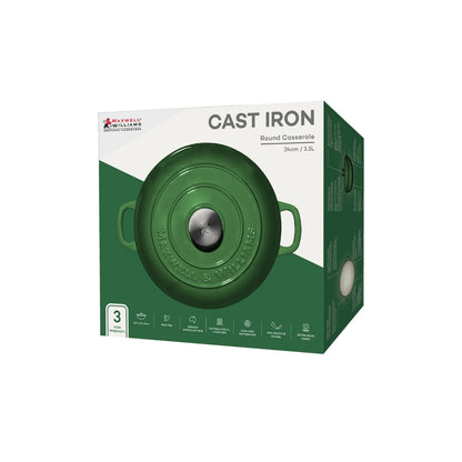 Cast Iron Round Casserole English Racing Green 24cm / 3.3L Gift Boxed