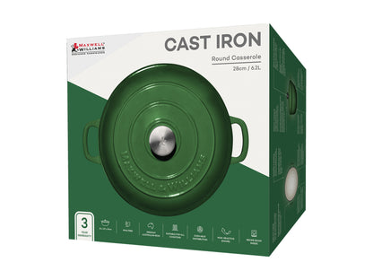 Cast Iron Round Casserole English Racing Green 28cm / 6.2L Gift Boxed
