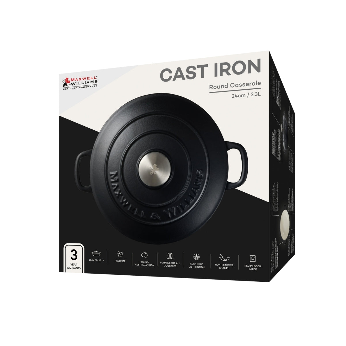 Maxwell & Williams Cast Iron Round Casserole Black 24cm / 3.3L Gift Boxed