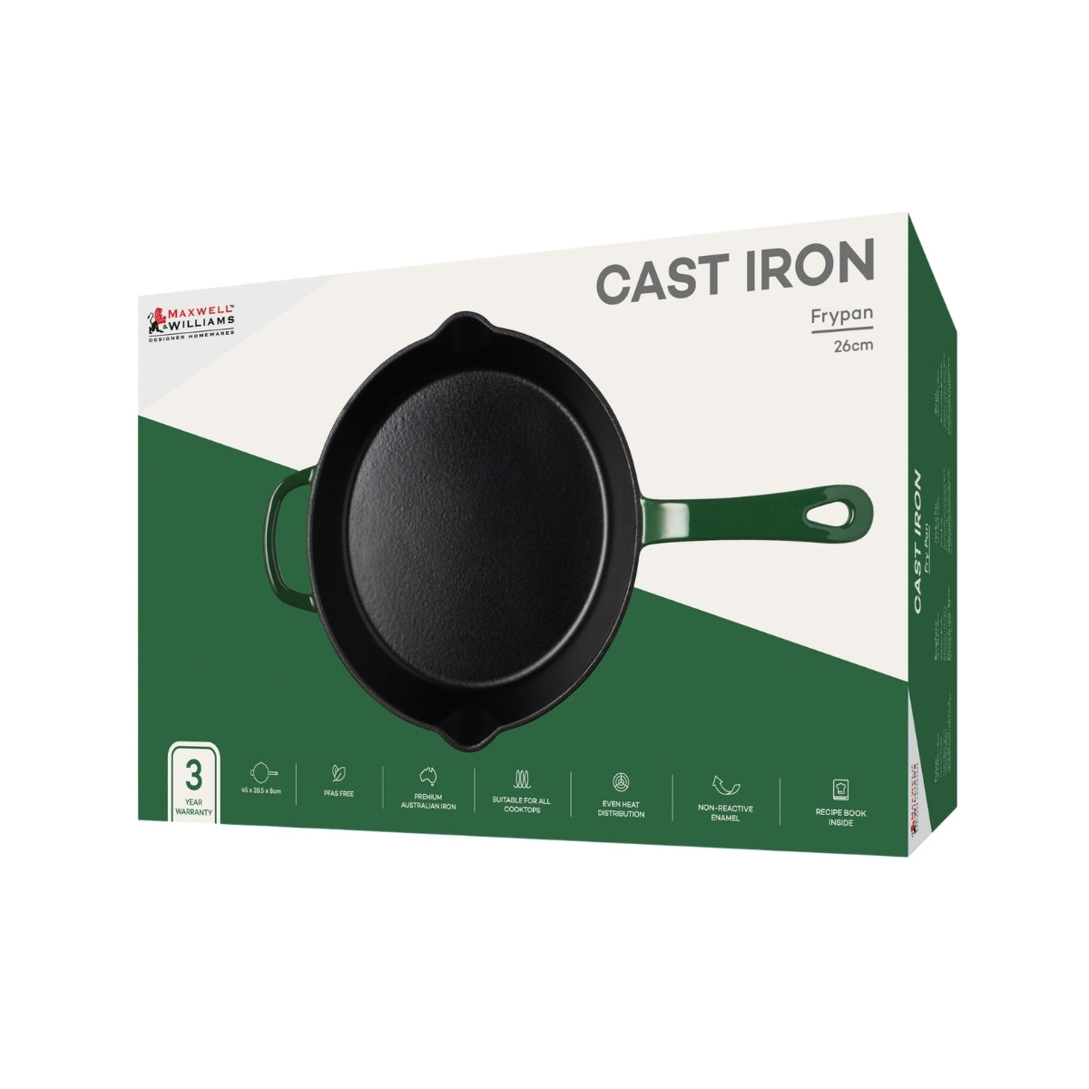 Maxwell & Williams Cast Iron Frypan English Racing Green 26cm Gift Boxed