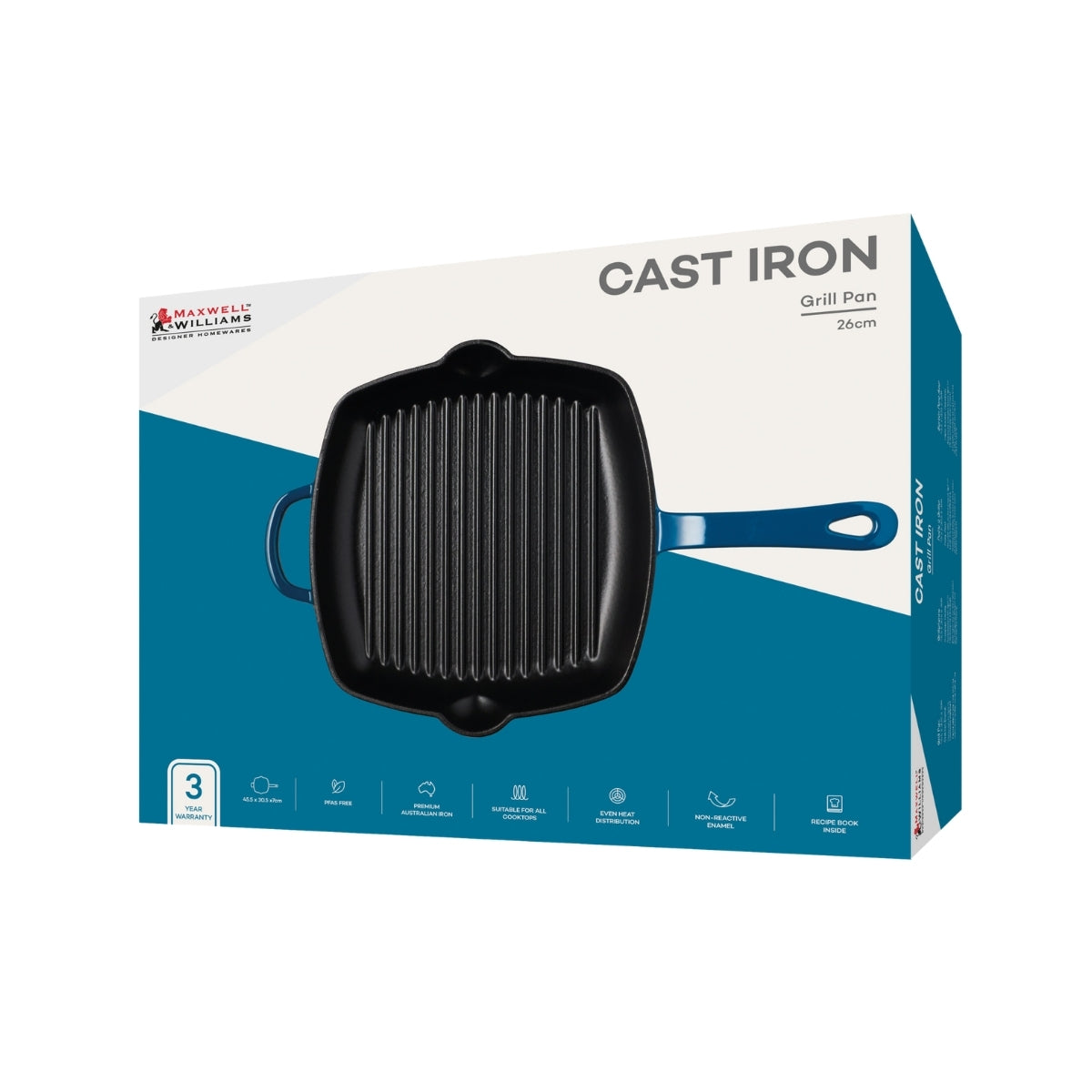 Maxwell & Williams Cast Iron Grill Pan Midnight Blue 26cm Gift Boxed