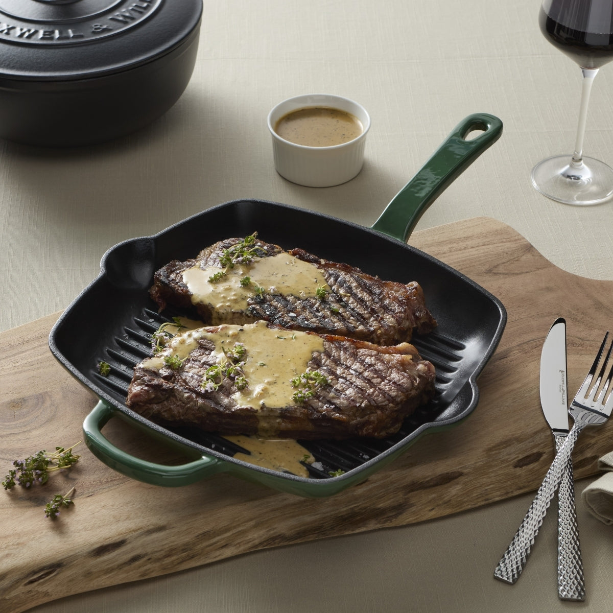 Maxwell & Williams Cast Iron Grill Pan English Racing Green 26cm Gift Boxed