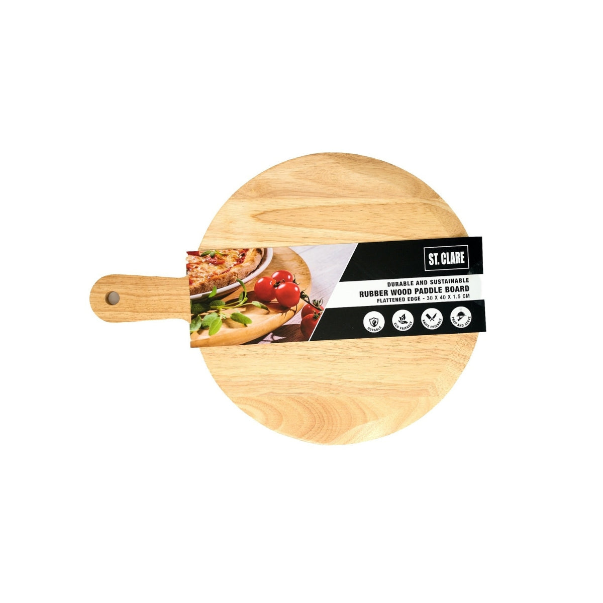ST. CLARE Rubber Wood Cutting Board - Flattened Edge 30x40x1.6cm