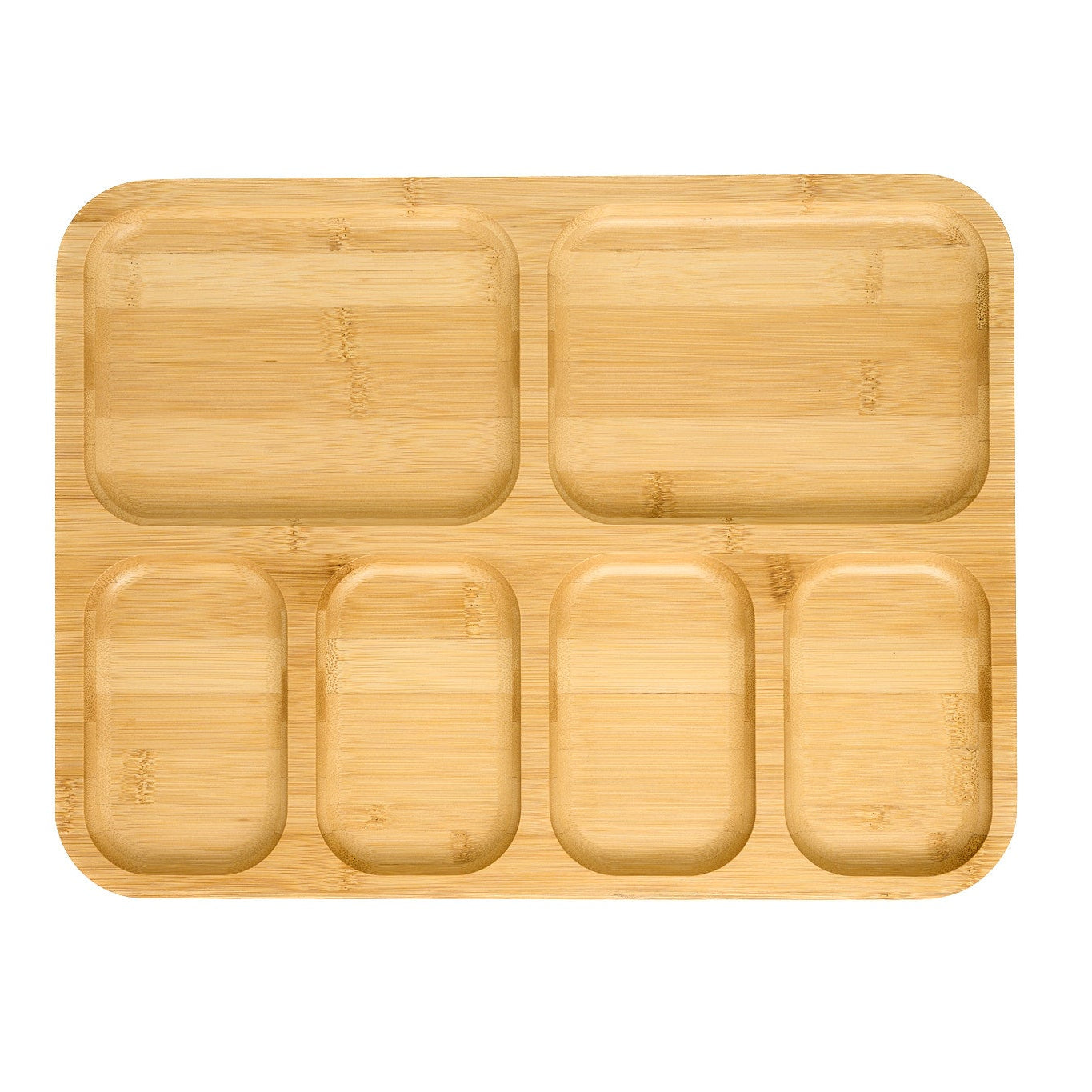 6 Compartment Bamboo Tray with PET Lid 35.5x28x7cm