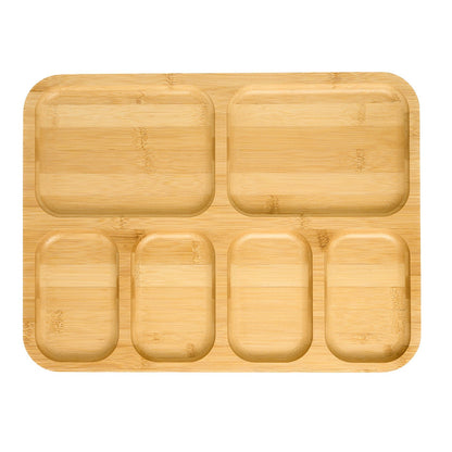 6 Compartment Bamboo Tray with PET Lid 35.5x28x7cm