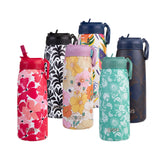 Oasis Stainless Steel D/W Ins. Sports Bottle W/ Sipper Straw Monochrome Blooms