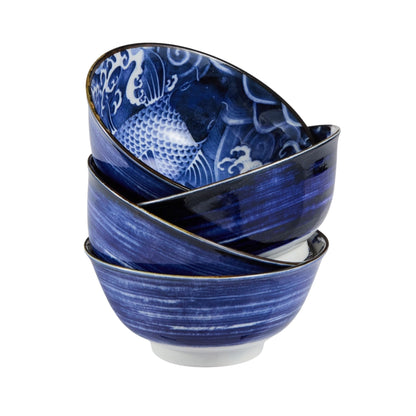 Tokyo Design Japonism Bowl Giftset 4pc 14cm Blue Gift Boxed