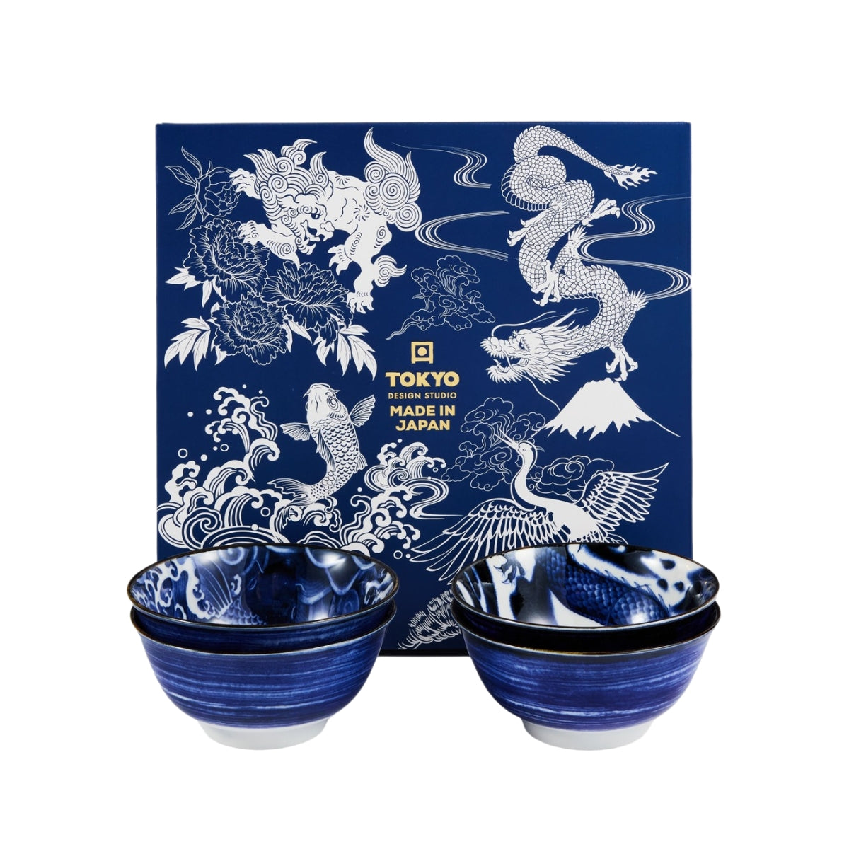 Tokyo Design Japonism Bowl Giftset 4pc 14cm Blue Gift Boxed