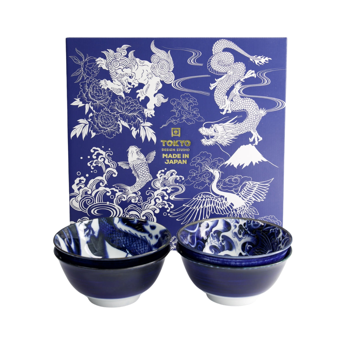 Tokyo Design Japonism Bowl Giftset 4pc 14cm Blue Gift Boxed