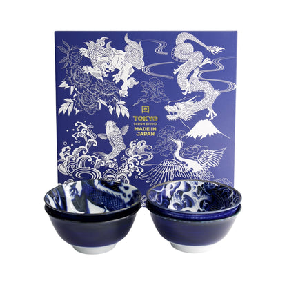 Tokyo Design Japonism Bowl Giftset 4pc 14cm Blue Gift Boxed