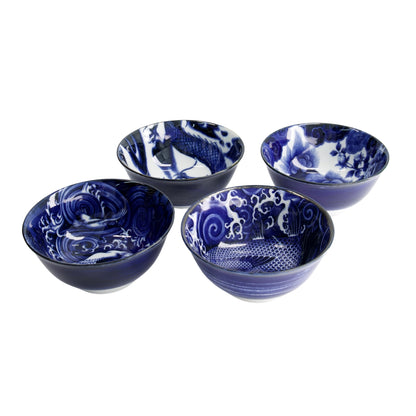 Tokyo Design Japonism Bowl Giftset 4pc 14cm Blue Gift Boxed