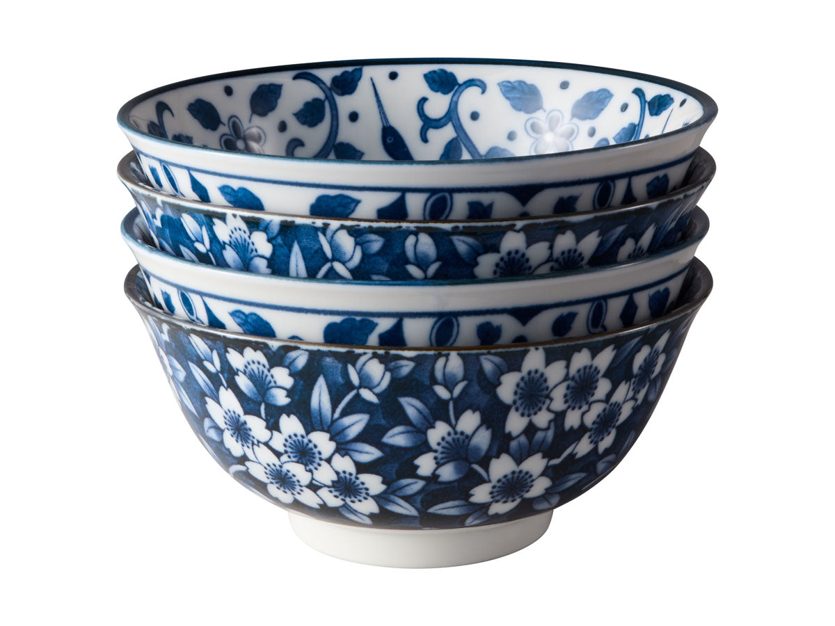 Tokyo Design Tokyo Blue Sakura Bowl Giftset 4pc 15cm Blue Gift Boxed