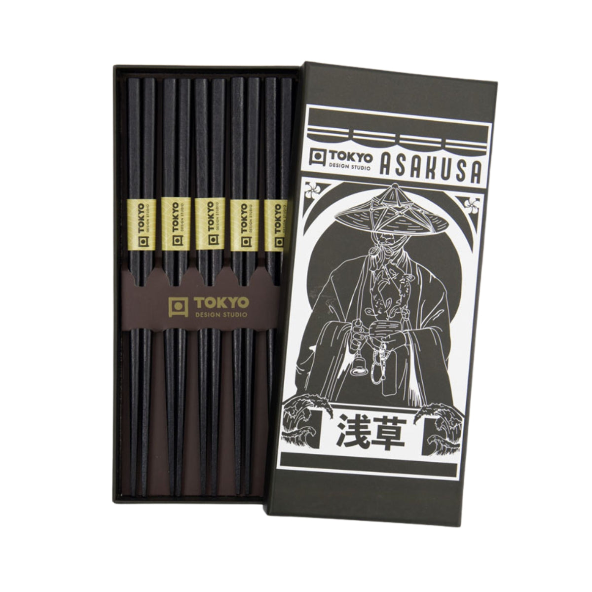 Chopstick Giftset 5pc Square Black Gift Boxed