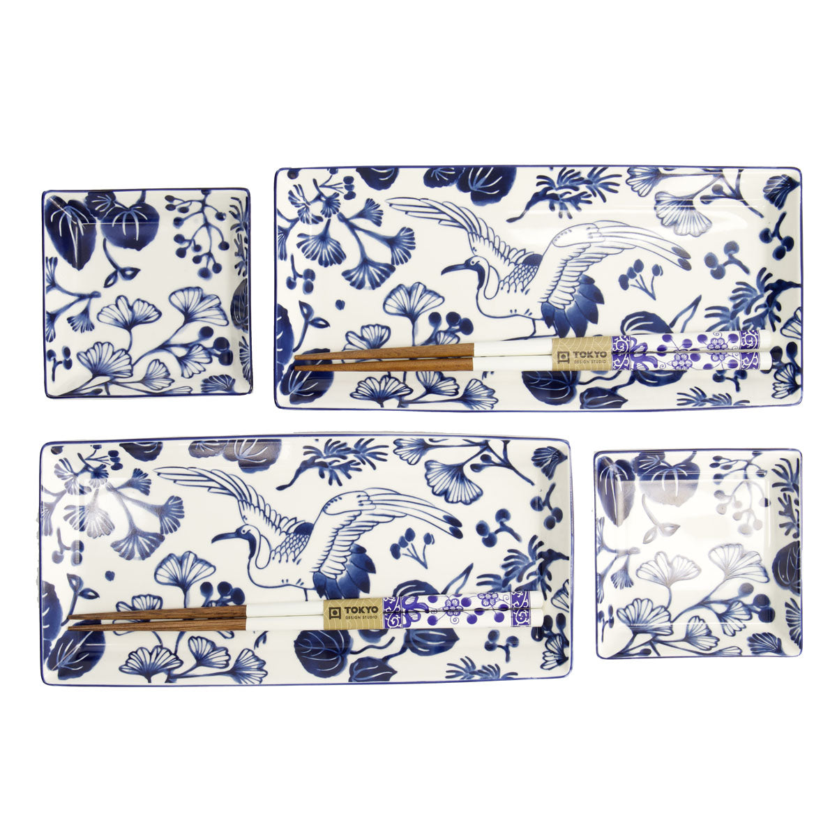 Flora Japonica Sushi Plate Giftset 4pc White Gift Boxed