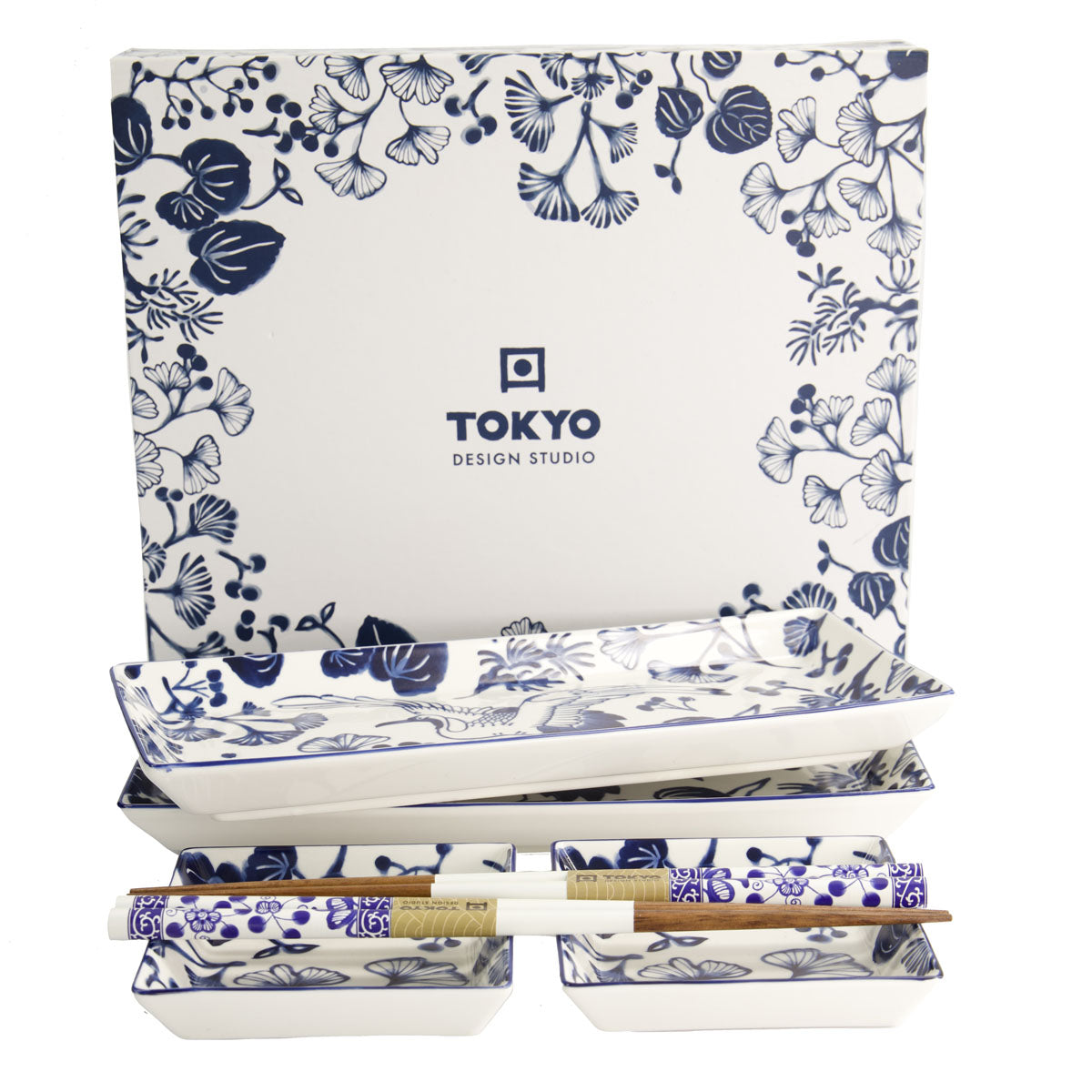 Flora Japonica Sushi Plate Giftset 4pc White Gift Boxed