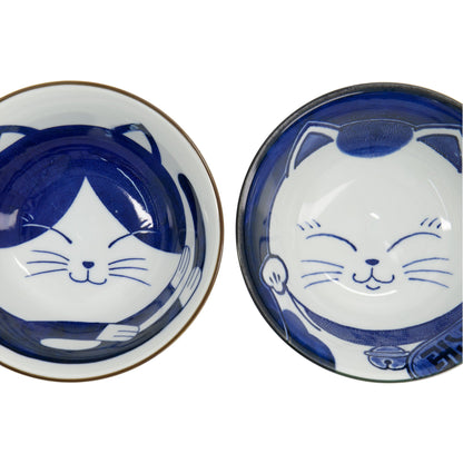 Kawaii Cat Neko Bowl 2pc With Chopsticks Blue Cat Gift Boxed