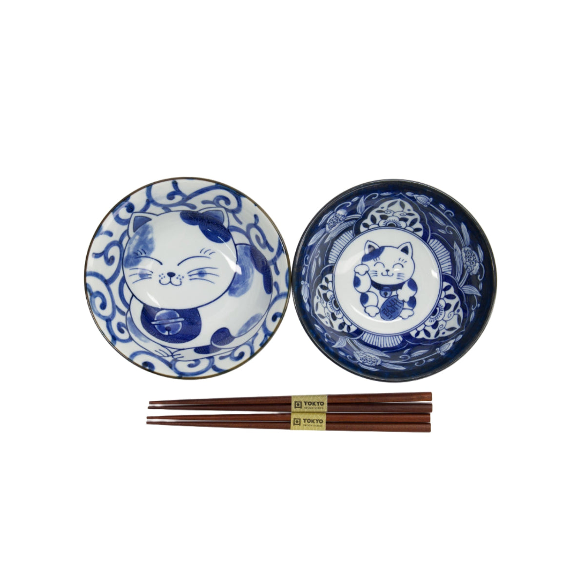Kawaii Cat Neko Bowl 2pc With Chopsticks Swirl Cat Gift Boxed