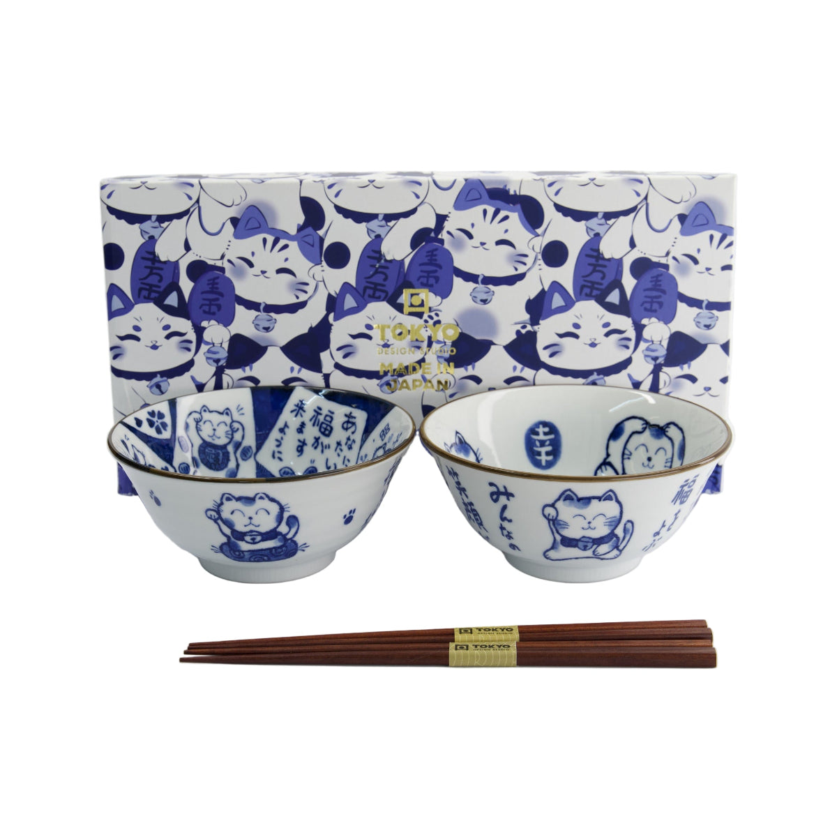 Kawaii Cat Neko Bowl 2pc With Chopsticks White Cat Gift Boxed